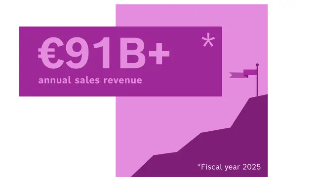 Graphic with text “€91B+ annual sales revenue” and note “Fiscal year 2025”.