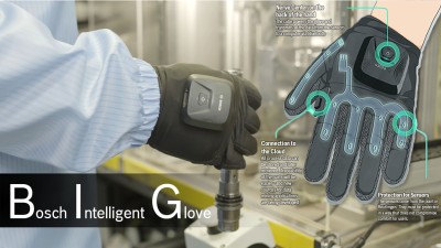The Bosch Intelligent Glove is powered by a battery cube powers that also sends data via Bluetooth. The glove’s sensors are protected in a way that does not compromise comfort.