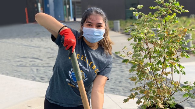 Community Fund worker planting atree