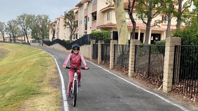 Viviana Keesee riding a Bosch eBike on one of the many trails near the office